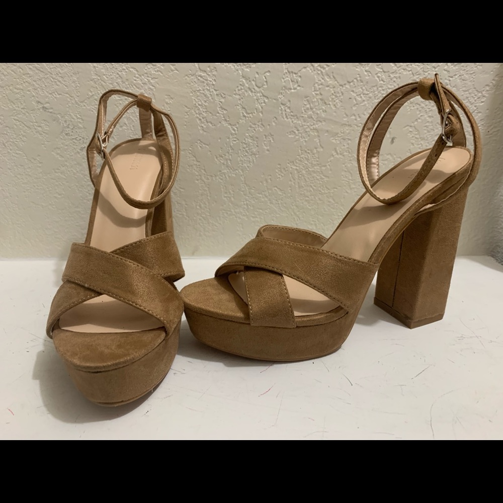 Faux Suede  Crisscross Block Heel